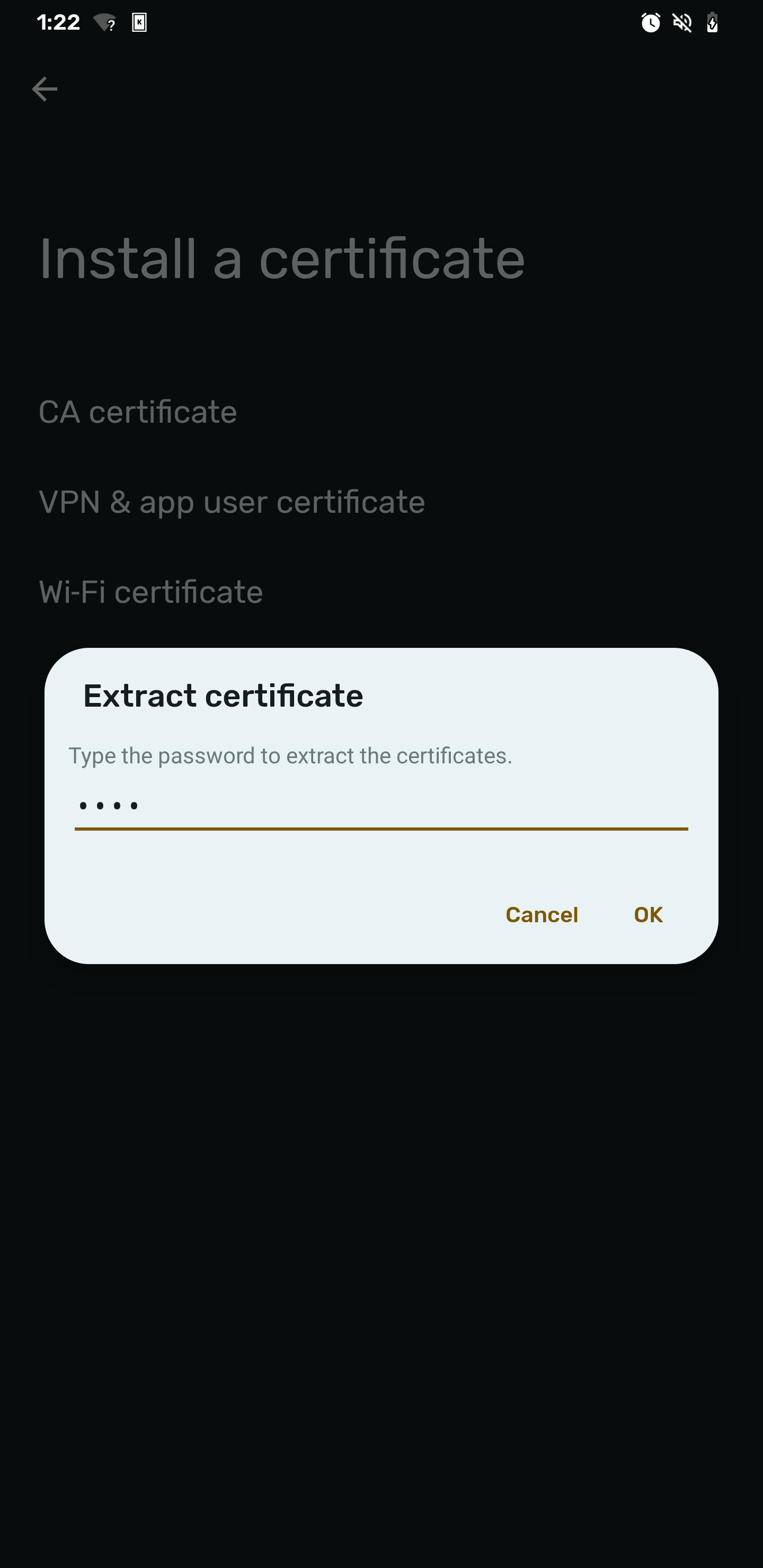 Screenshot of the dialog „Extract certificate“