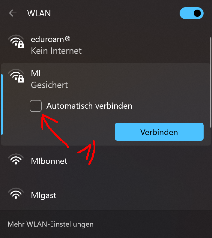 Automatisch Verbinden anwählen